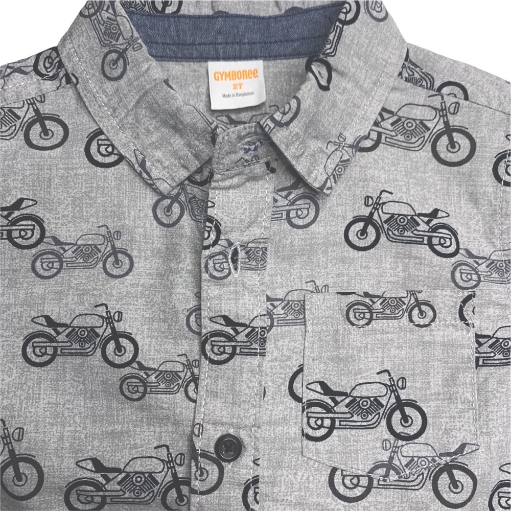 Gymboree EUC size 2T button dress shirt with motorbike prints